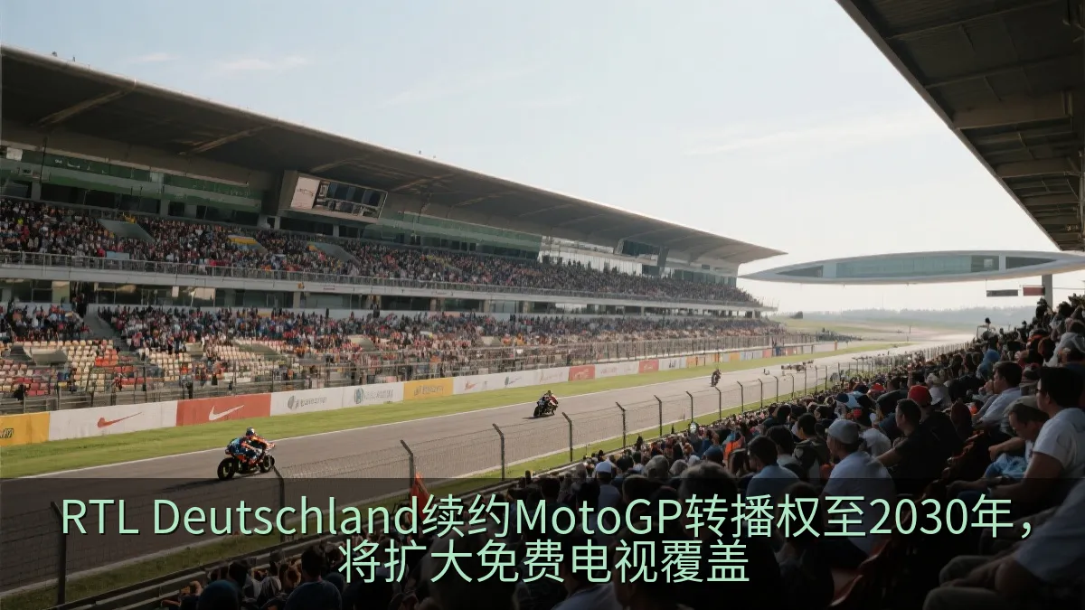 赛车场看台前的摩托车比赛画面