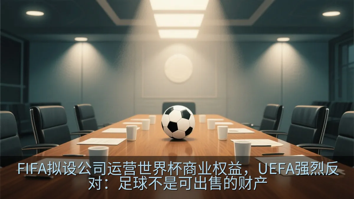 象征足球治理与商业讨论的会议桌和足球